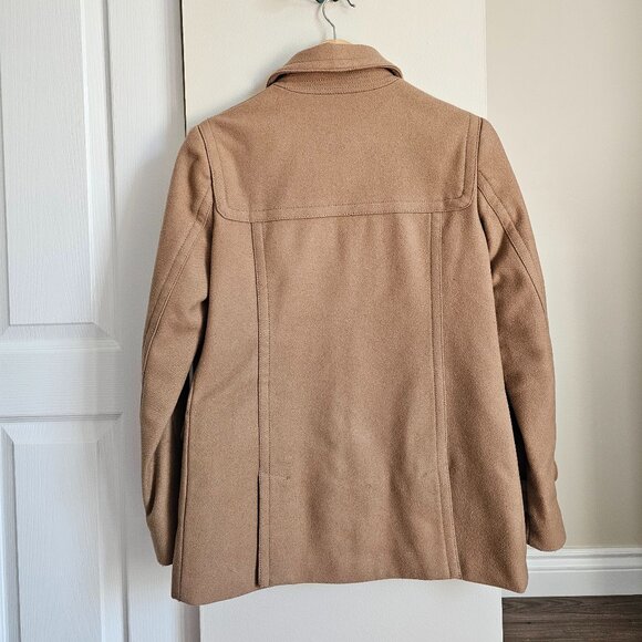 Banana Republic Camel Wool Toggle Coat Overcoat With Leather Accents Size XS - Picture 11 of 12